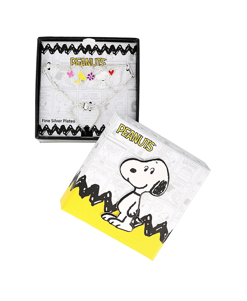 Peanuts Snoopy Enamel Charm Woodstock, Flowers, Heart Lariat Paper Clip Chain Bracelet