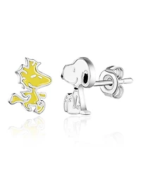 Peanuts Silver Plated Snoopy and Woodstock Mismatch Stud Earrings