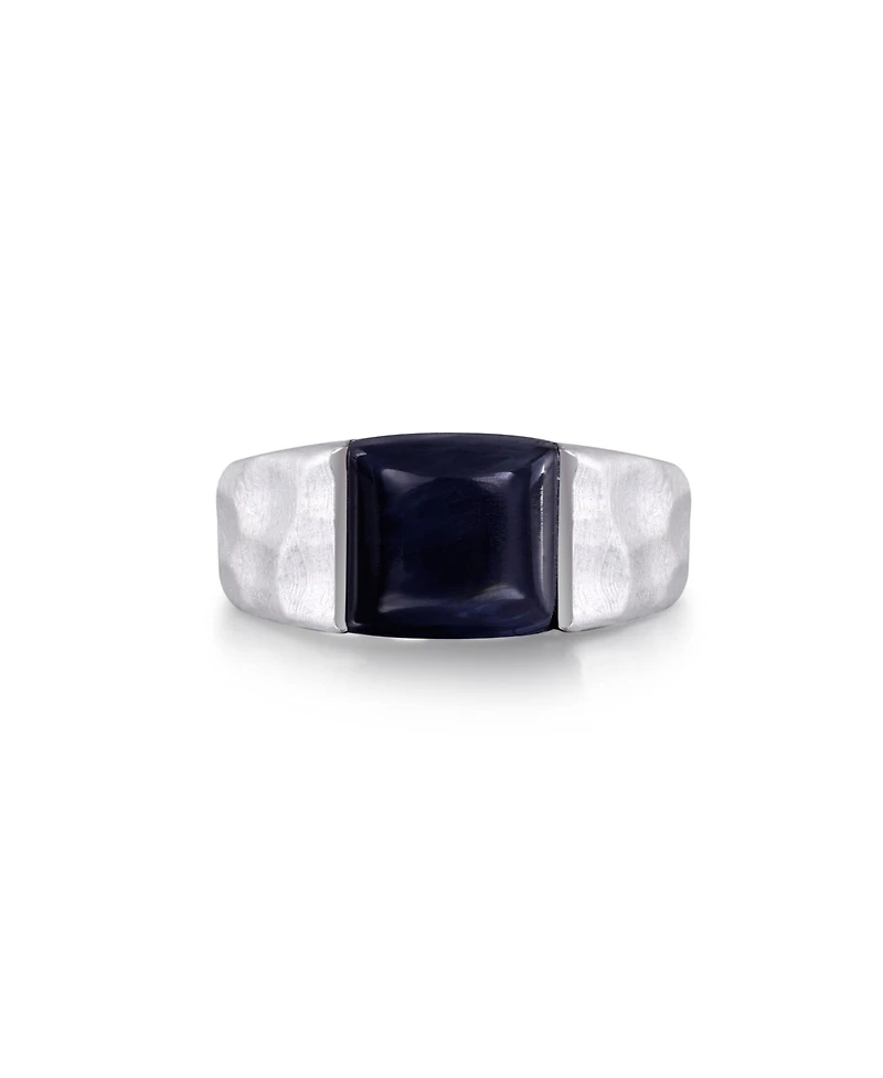LuvMyJewelry Blue Pieter site Gemstone Hammered Texture Sterling Silver Men Signet Ring