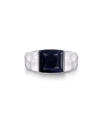 LuvMyJewelry Blue Pieter site Gemstone Hammered Texture Sterling Silver Men Signet Ring