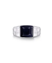 LuvMyJewelry Blue Pieter site Gemstone Hammered Texture Sterling Silver Men Signet Ring