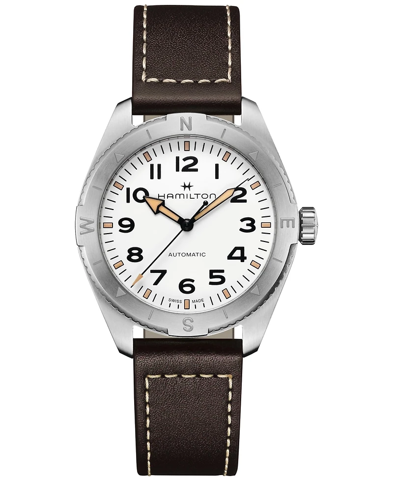 Hamilton Men's Swiss Automatic Khaki Field Expedition Leather Strap Watch 41mm