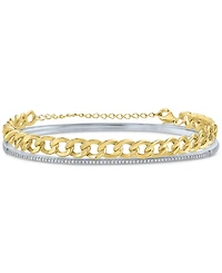 2-Pc. Set Diamond Bangle Bracelet (1/5 ct. t.w.) & Curb Link Chain Bracelet in Sterling Silver & 14k Gold-Plate