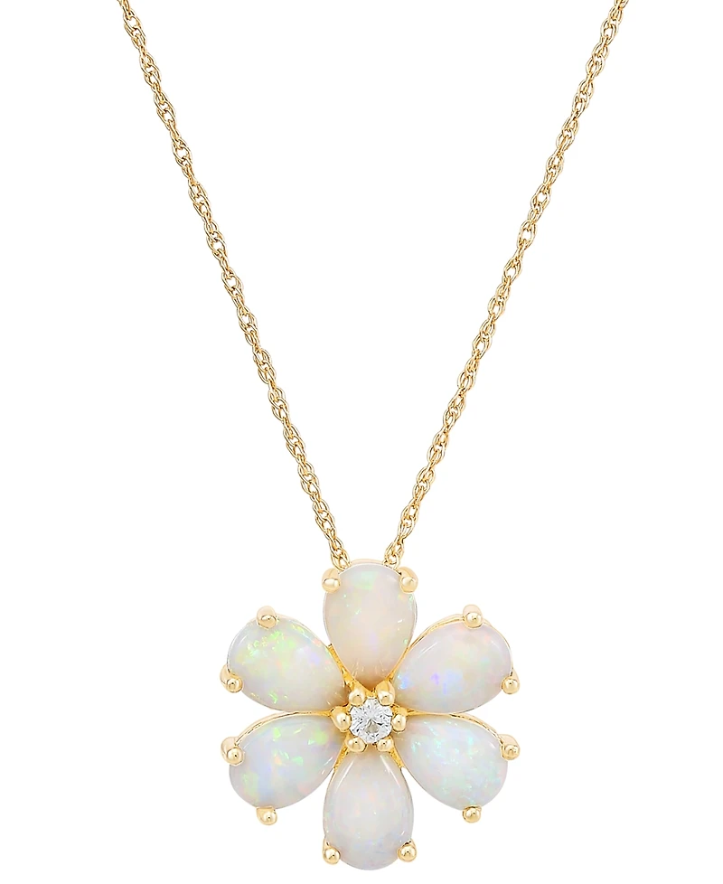 Opal (1-1/2 ct. t.w.) & Diamond (1/20 ct. t.w.) Flower 18" Pendant Necklace in 14k Gold