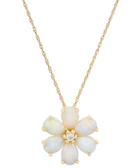 Opal (1-1/2 ct. t.w.) & Diamond (1/20 ct. t.w.) Flower 18" Pendant Necklace in 14k Gold
