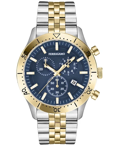 Salvatore Ferragamo Men's Swiss Chronograph Master Two-Tone Stainless Steel Bracelet Watch 43mm