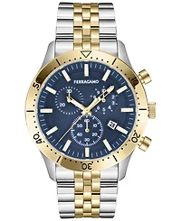 Salvatore Ferragamo Men's Swiss Chronograph Master Two-Tone Stainless Steel Bracelet Watch 43mm
