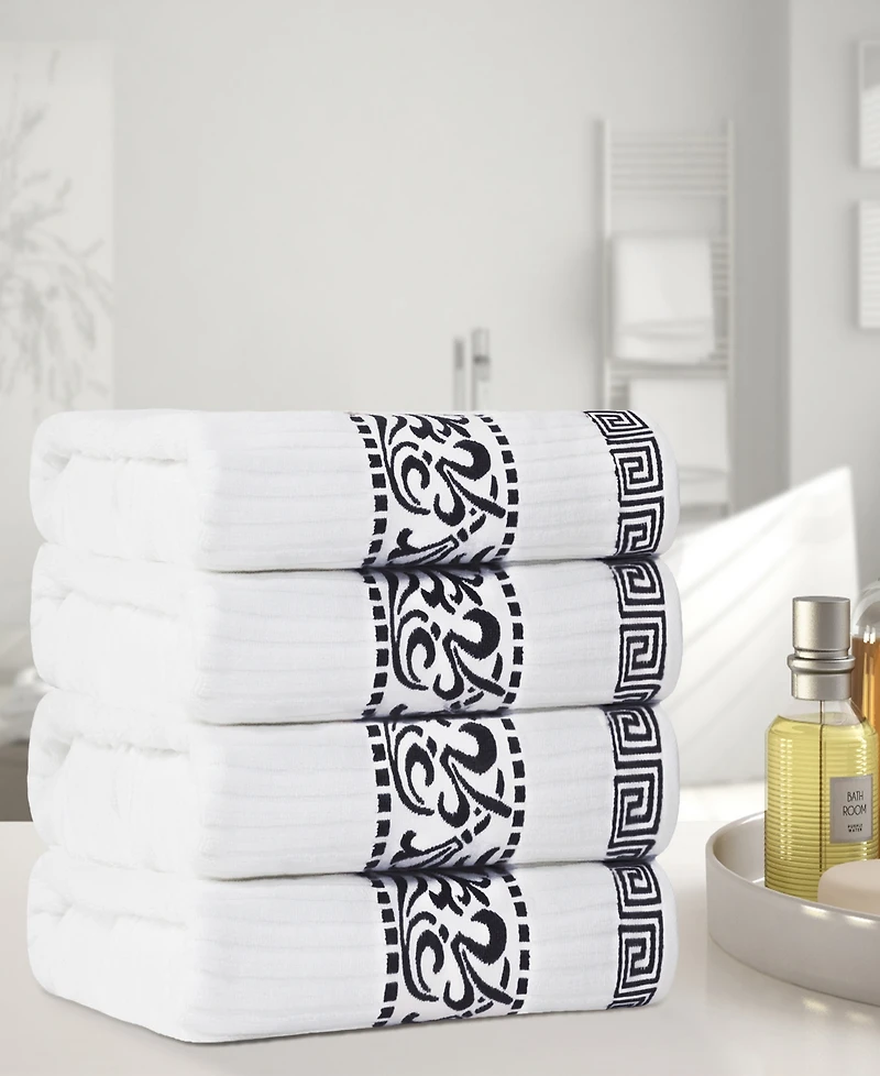 Superior Athens Cotton with Greek Scroll and Floral Pattern, 4 Piece Bath Towel Set