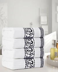 Superior Athens Cotton with Greek Scroll and Floral Pattern, 4 Piece Bath Towel Set