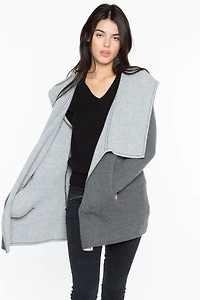 Jennie Liu Women's 100% Pure Cashmere Long Sleeve 2-tone Double Face Cascade Open Cardigan Sweater
