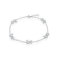 Caribbean Treasures Sterling Silver Synthetic Opal Cat Anklet - White Opal