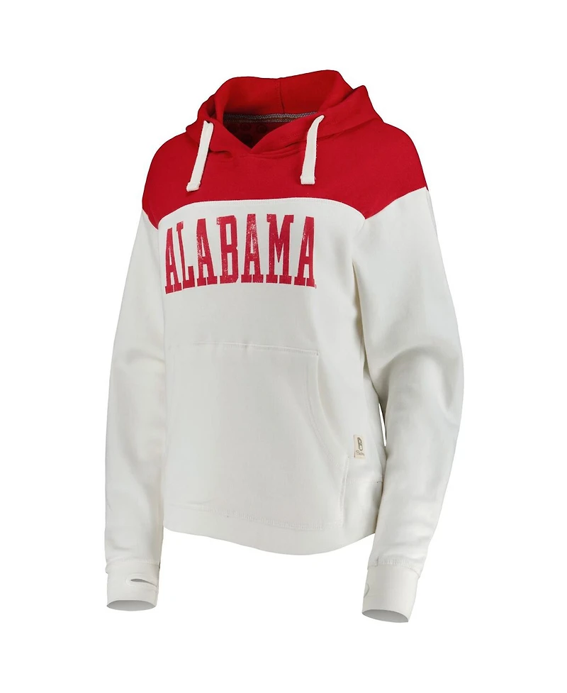 Women's Pressbox White, Crimson Distressed Alabama Tide Chicago 2-Hit Yoke Pullover Hoodie