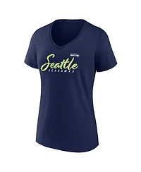 Women's Fanatics College Navy Seattle Seahawks Shine Time V-Neck T-shirt