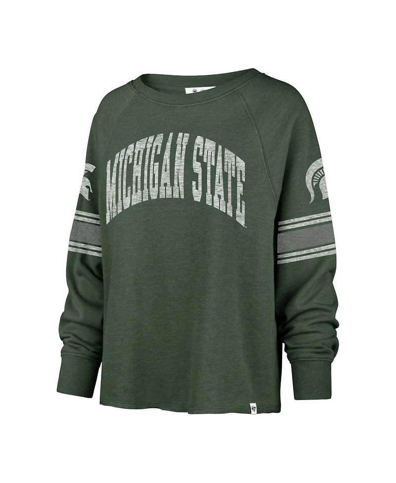 Women's '47 Brand Green Distressed Michigan State Spartans Allie Modest Raglan Long Sleeve Cropped T-shirt