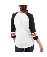 Women's G-iii 4Her by Carl Banks White, Black Martin Truex Jr Top Team V-Neck 3/4 Sleeve T-shirt