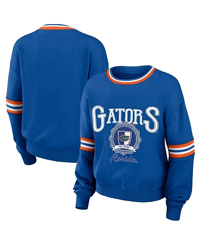 Women's Wear by Erin Andrews Royal Distressed Florida Gators Vintage-Like Pullover Sweatshirt