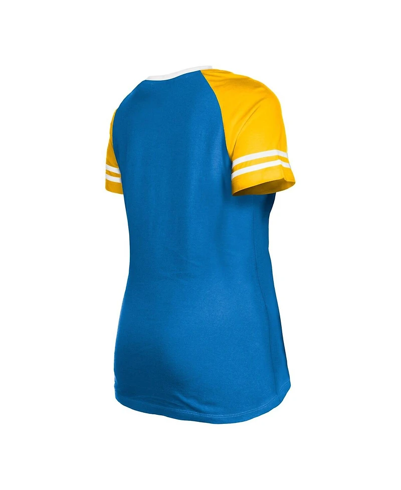 Women's New Era Powder Blue Los Angeles Chargers Raglan Lace-Up T-shirt