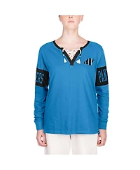 Women's New Era Blue Carolina Panthers Lace-Up Notch Neck Long Sleeve T-shirt