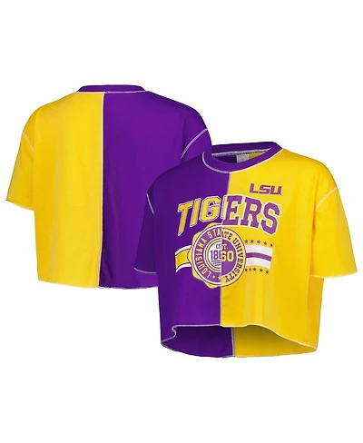 Women's ZooZatz Purple, Gold Lsu Tigers Colorblock Cropped T-shirt