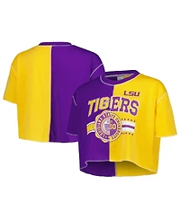Women's ZooZatz Purple, Gold Lsu Tigers Colorblock Cropped T-shirt