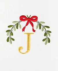 Linum Home Christmas Mistletoe Monogram White Embroidered Luxury Turkish Cotton Hand Towels, 2 Piece Set