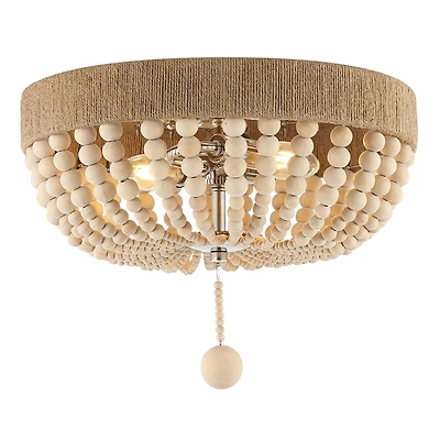 Jonathan Y Justina Wood Bead Farmhouse Bohemian Iron Led Flush Mount Ceiling Light