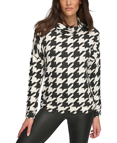 Andrew Marc Sport Women's Printed Cowlneck Drop-Shoulder Tunic Top