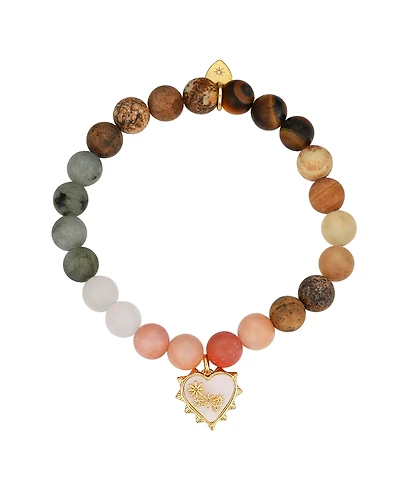 Unwritten Mother of Pearl Heart and Star Multi Color Stone Beaded Stretch Bracelet