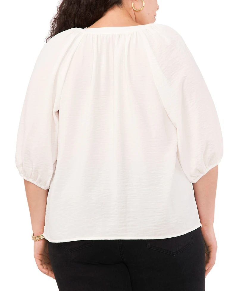 Vince Camuto Plus Size Raglan Balloon-Sleeve Split-Neck Top