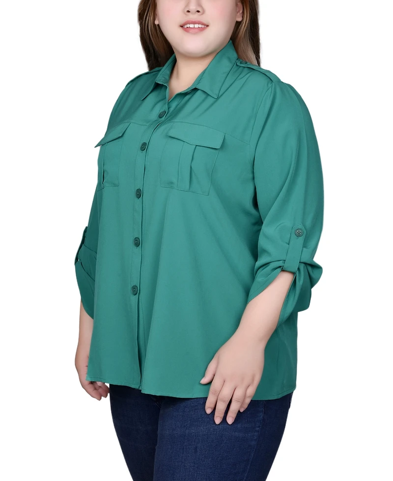 Ny Collection Plus 3/4 Sleeve Roll Tab Blouse