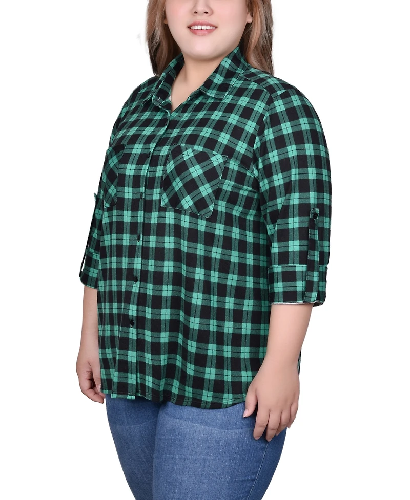 Ny Collection Plus Long Sleeve Button Front Tunic Top