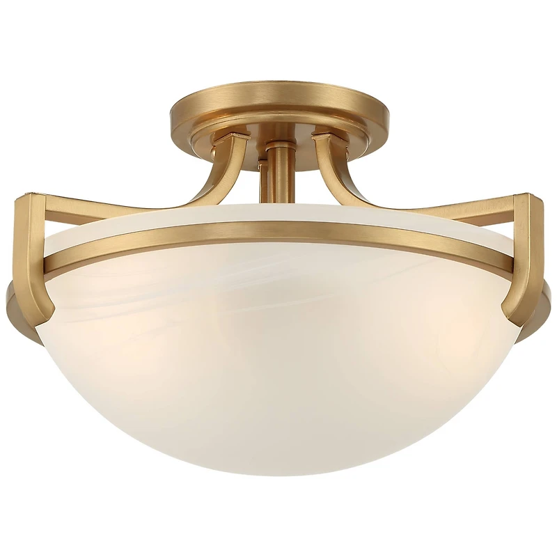 Regency Hill Mallot Modern Ceiling Light Semi Flush Mount Fixture 12 1/2" Wide Soft Gold 2-Light Marbleized Glass Bowl Shade for Bedroom Living R