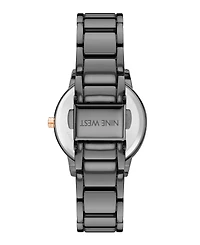 Nine West Women's Quartz Dark Gray Alloy Link Bracelet and Floral Pattern Watch, 35mm