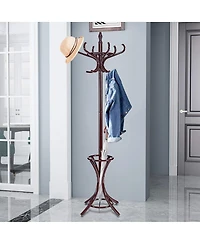 Wood Standing Hat Coat Rack with Umbrella Stand