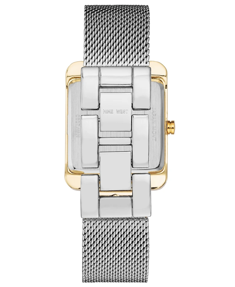 Nine West Women's Quartz Rectangular Silver-Tone Stainless Steel Mesh Band Watch