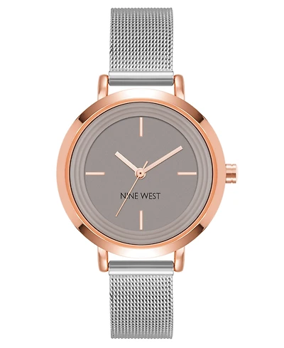 Nine West Women's Quartz Silver-Tone Stainless Steel Mesh Band Watch, 34mm