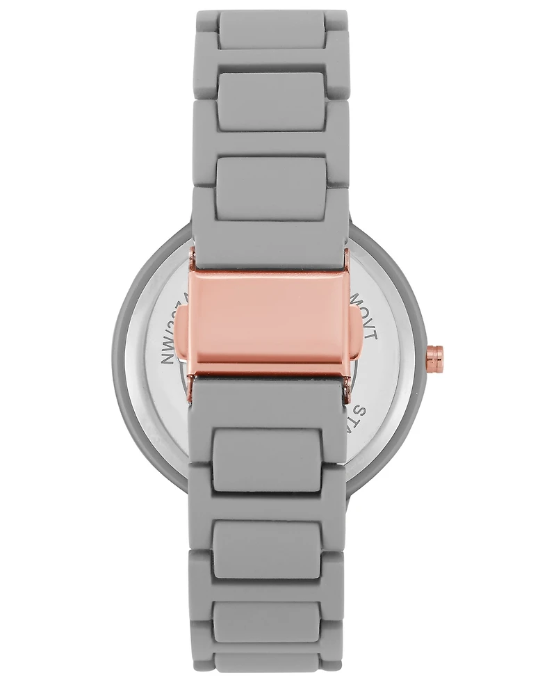 Nine West Women's Quartz Gray Rubberized Alloy Link Bracelet Watch, 40.5mm