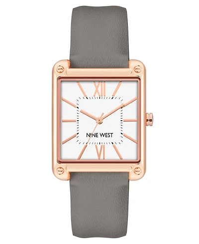 Nine West Women's Quartz Square Gray Faux Leather Band Watch, 29mm