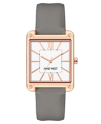 Nine West Women's Quartz Square Gray Faux Leather Band Watch, 29mm