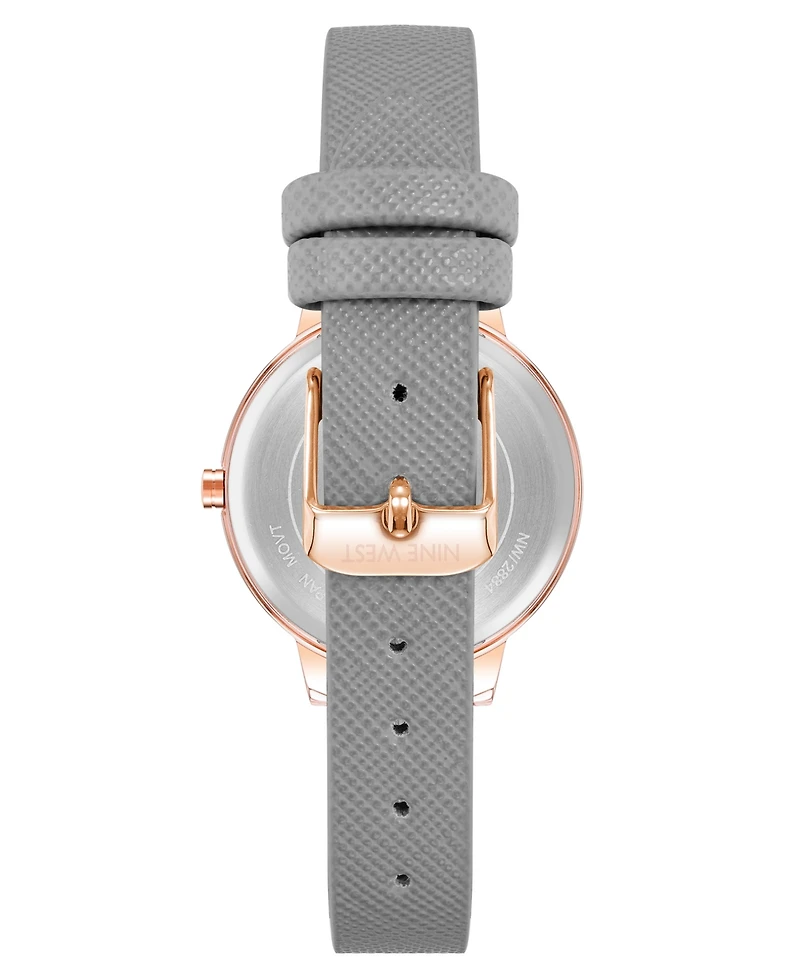 Nine West Woman's Quartz Gray Faux Leather Band and Floral Pattern Watch, 36mm