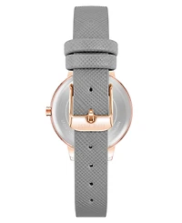 Nine West Woman's Quartz Gray Faux Leather Band and Floral Pattern Watch, 36mm