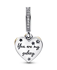 Pandora Cubic Zirconia Shooting Star Hearts Double Dangle Charm
