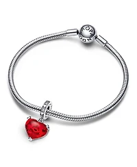 Pandora Cubic Zirconia Disney Mickey Minnie Mouse Kiss Red Murano Glass Dangle Charm