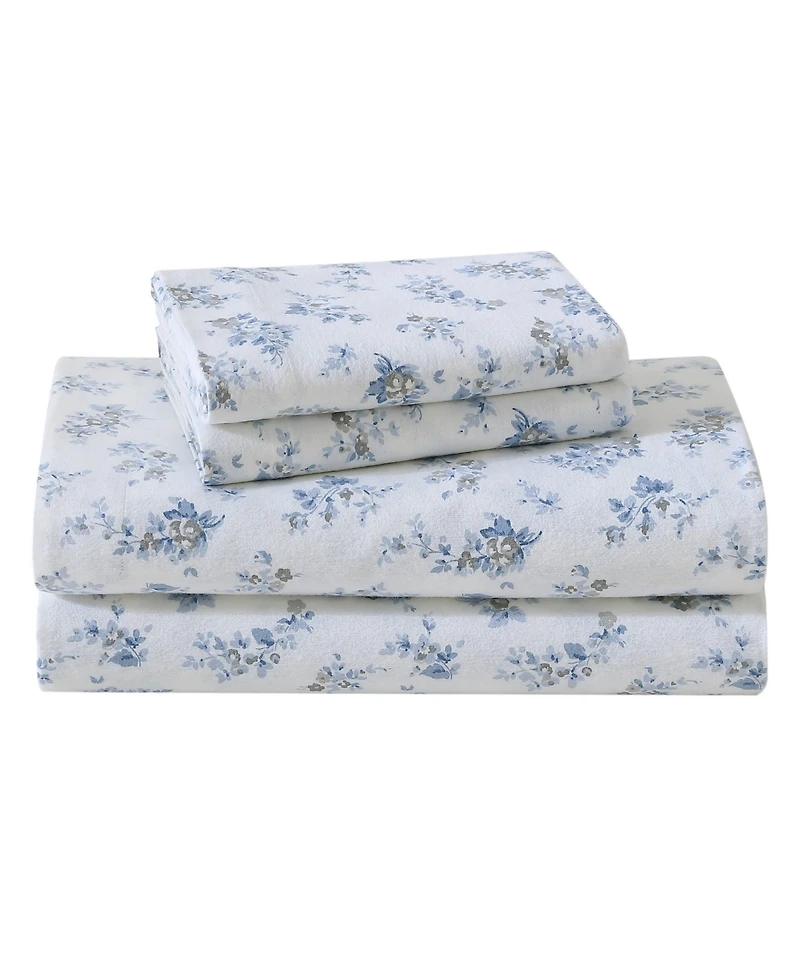 Laura Ashley Cotton Flannel 3 Piece Sheet Set, Twin