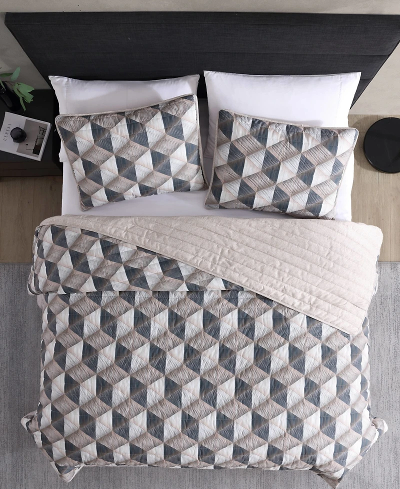Kenneth Cole New York Gridwork Reversible 3 Piece Quilt Set