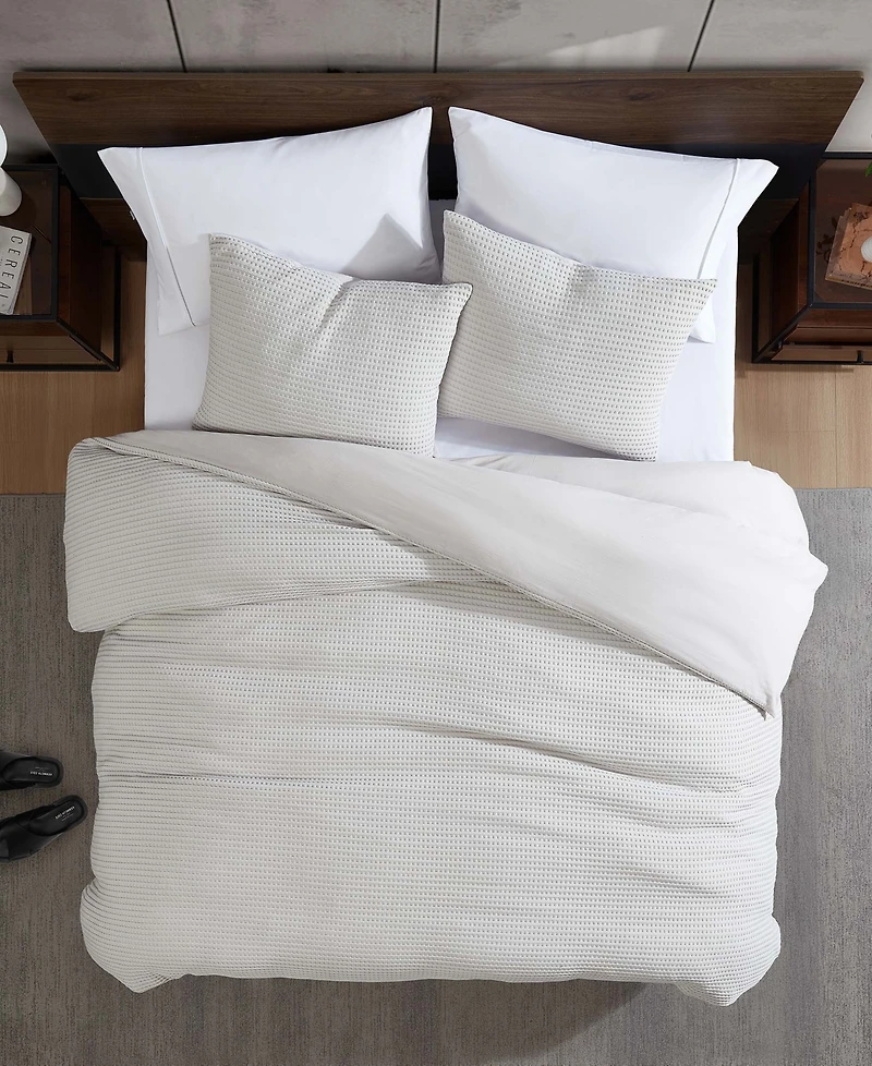 Kenneth Cole New York Solid Waffle 3 Piece Duvet Cover Set
