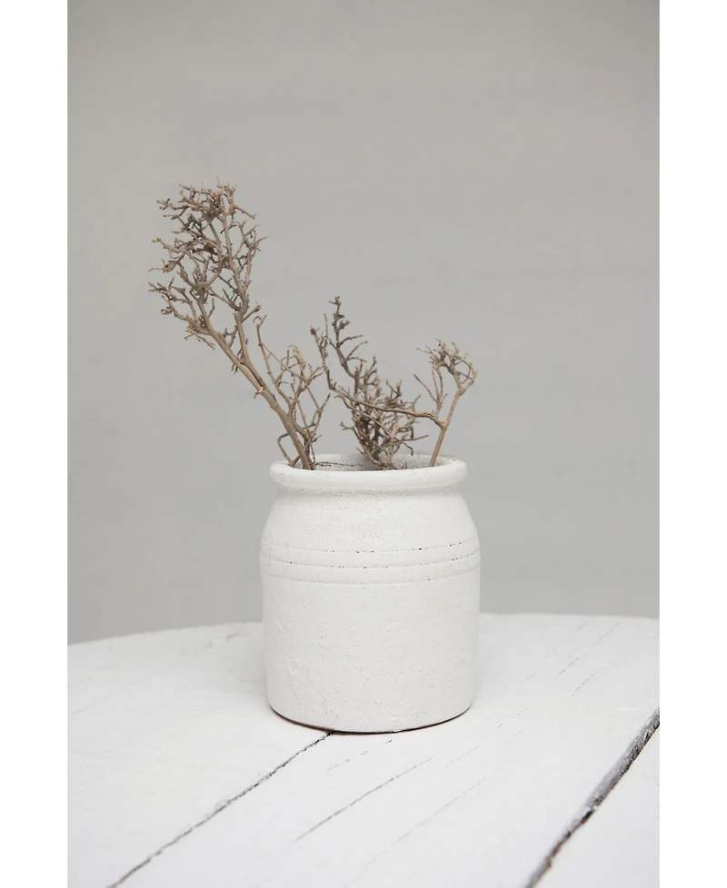 7"H Decorative Coarse Terracotta Crock with Distressed Volcano Glaze