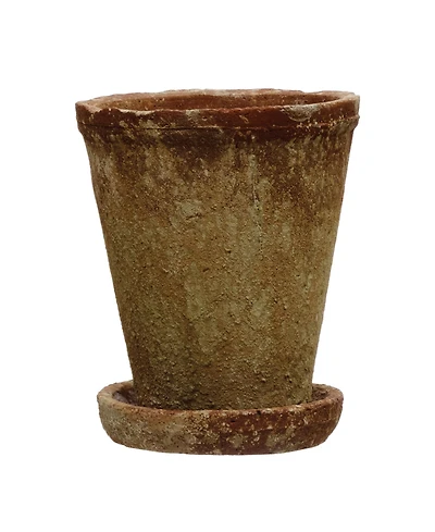 Cement Planter with Saucer, Set of 2