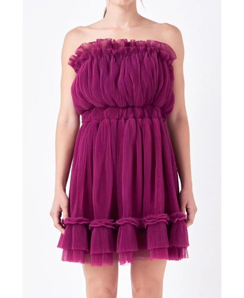 Women's Strapless Mini Tulle Dress