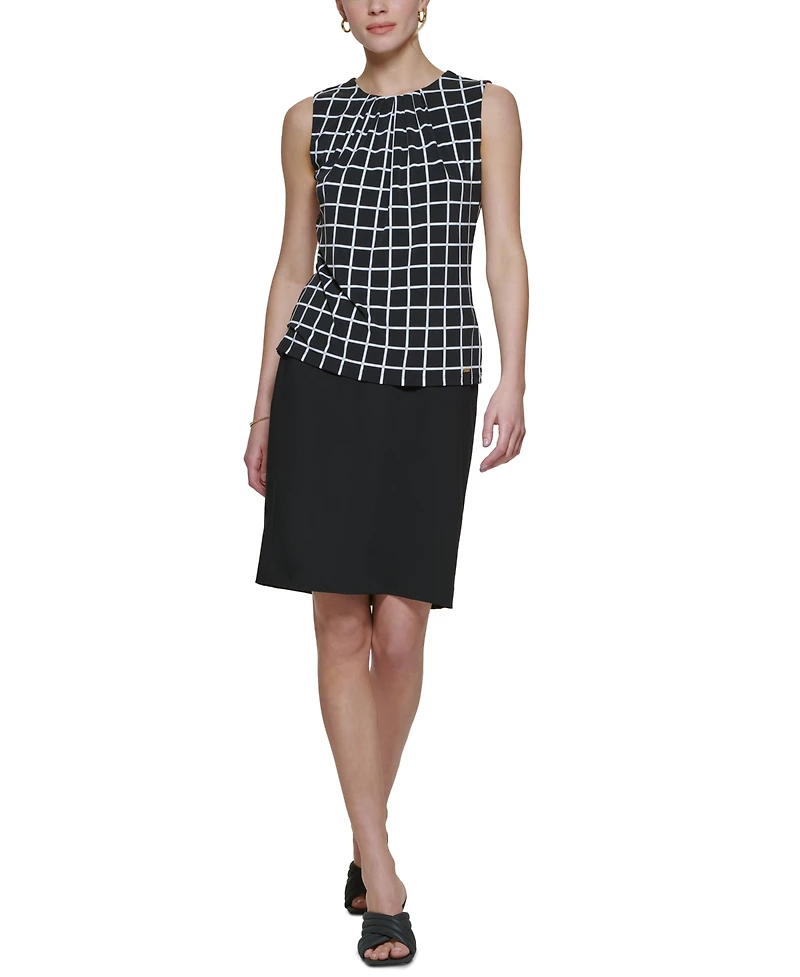 Calvin Klein Printed Pleat-Neck Blouse, Regular and Petite Sizes
